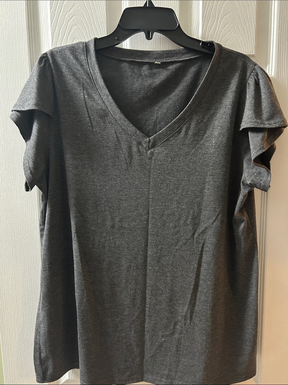 Charcoal Gray V-Neck Women's Top, XL